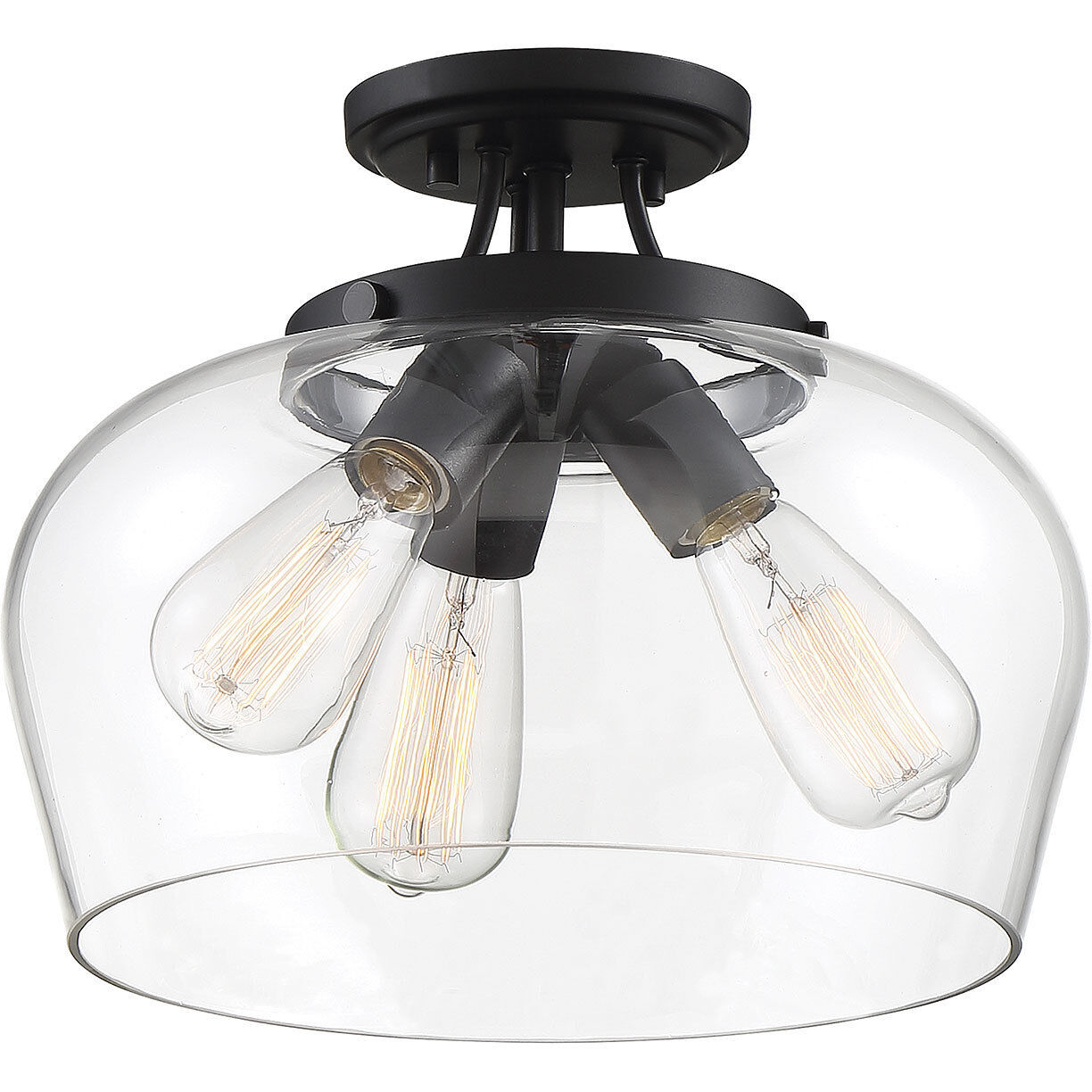 Octave 3 Light 13 inch Black Semi-Flush Ceiling Light, Essentials