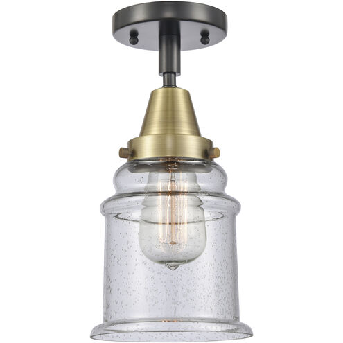 Franklin Restoration Canton LED 6 inch Black Antique Brass Flush Mount Ceiling Light in Seedy Glass