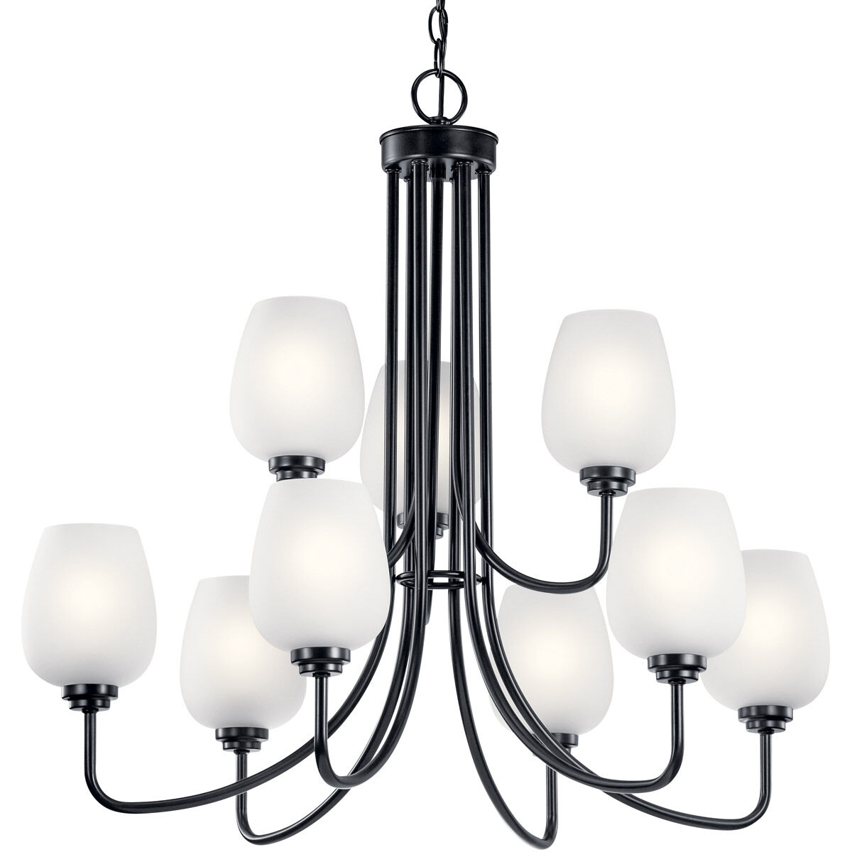 Valserrano 9 Light 31.75 inch Black Chandelier 2 Tier Ceiling Light in Satin Etched Glass, 2 Tier