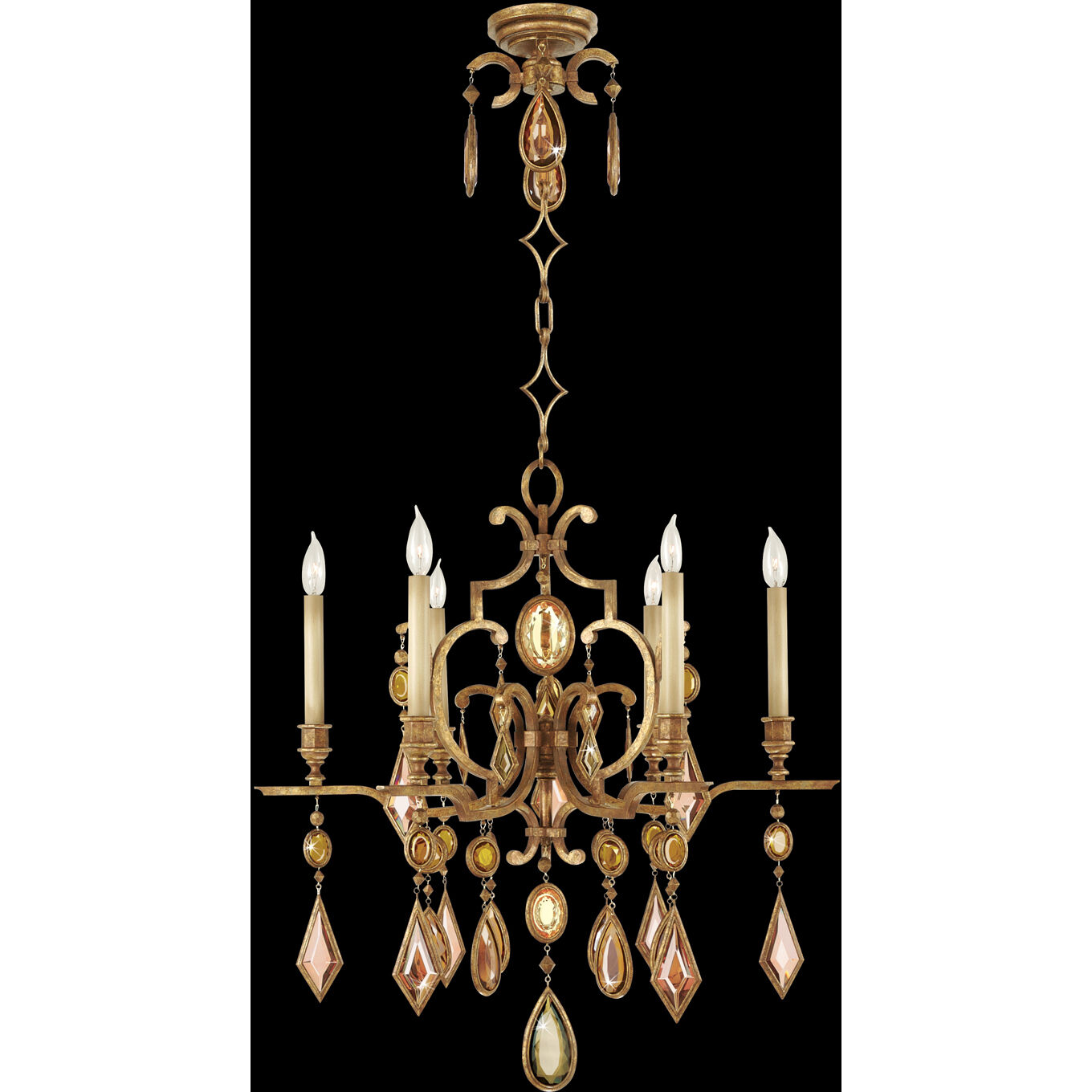 Encased Gems 6 Light 29 inch Gold Chandelier Ceiling Light in Multi-Colored Crystal