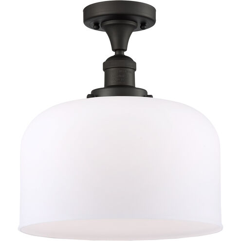 Franklin Restoration X-Large Bell 1 Light 12 inch Oil Rubbed Bronze Semi-Flush Mount Ceiling Light in Matte White Glass, Franklin Restoration