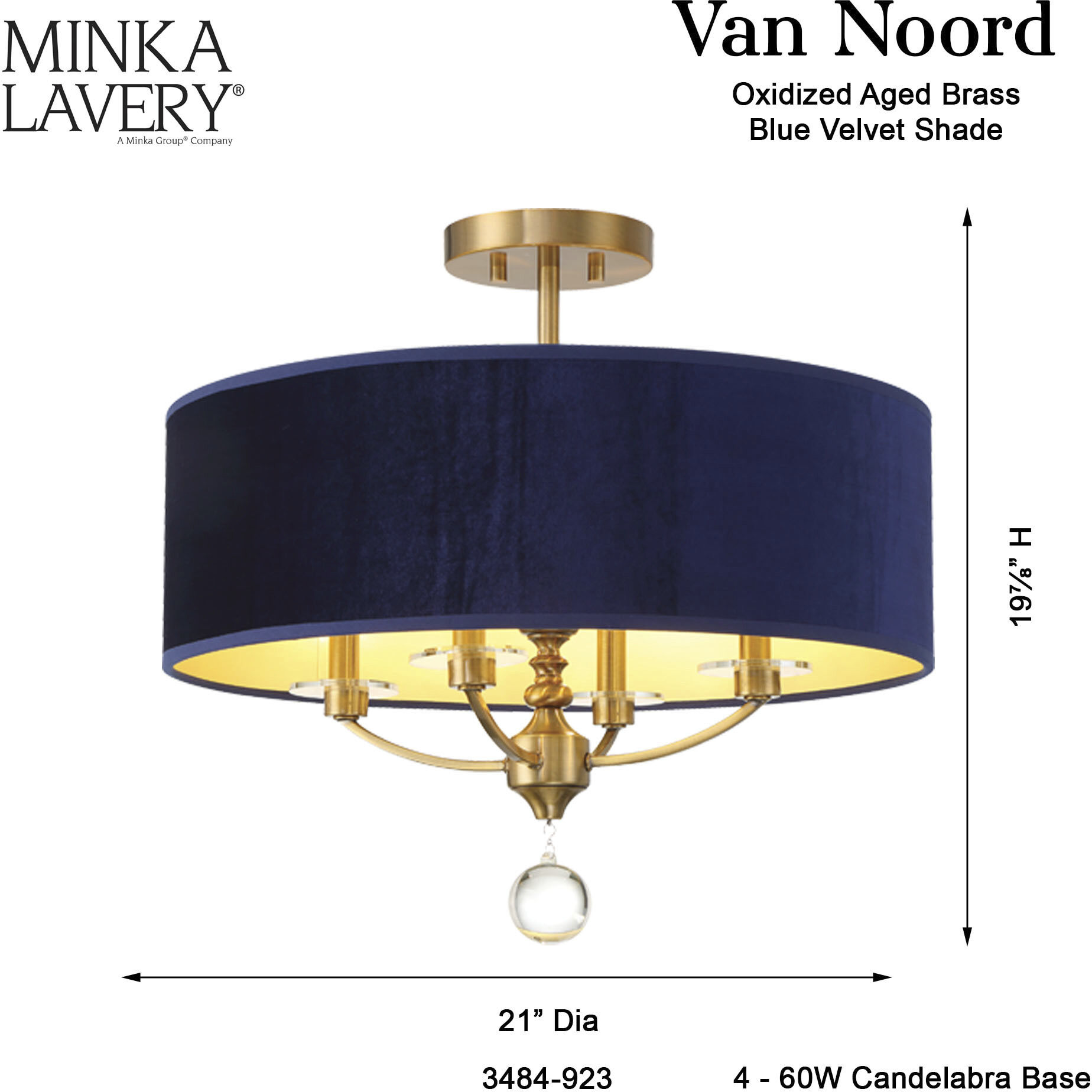 Van Noord 4 Light 21 inch Oxidized Aged Brass Semi-Flush Ceiling Light
