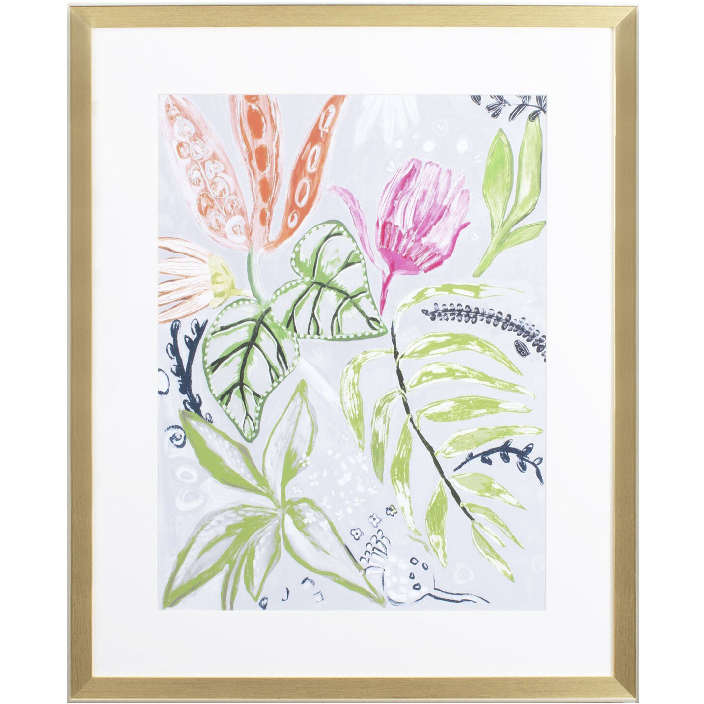 Tropical Blooms Green and Pink and Yellow and Orange Framed Art, Propac