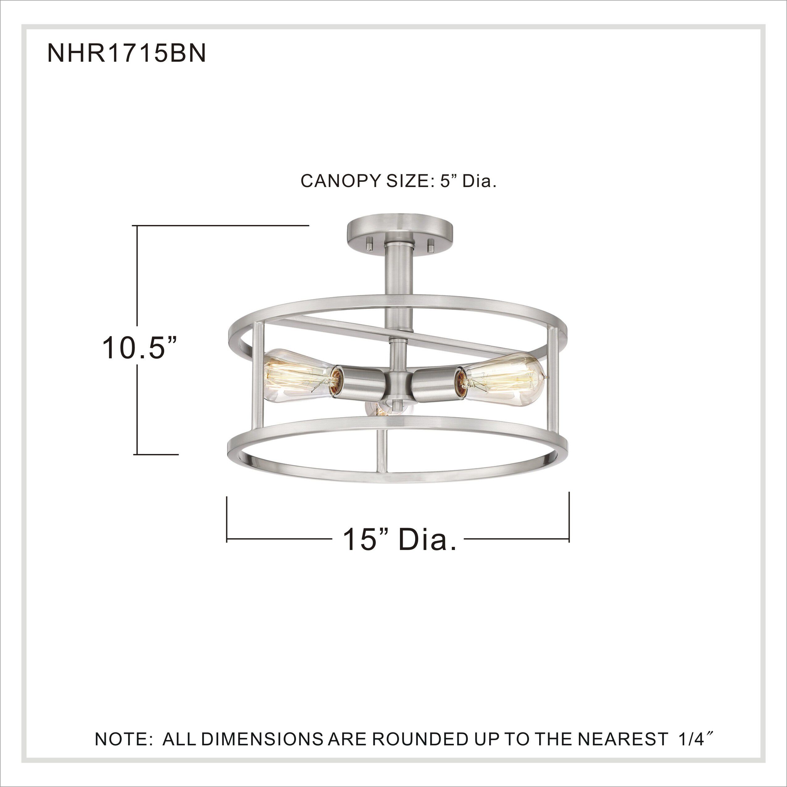 New Harbor 3 Light 15 inch Brushed Nickel Semi-Flush Mount Ceiling Light