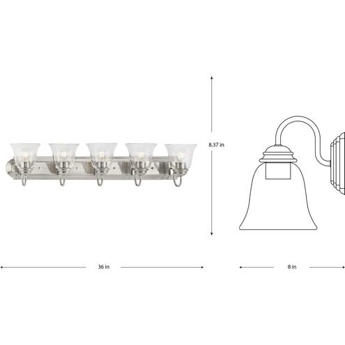 Clear Glass 5 Light 36 inch Brushed Nickel Vanity Light Wall Light