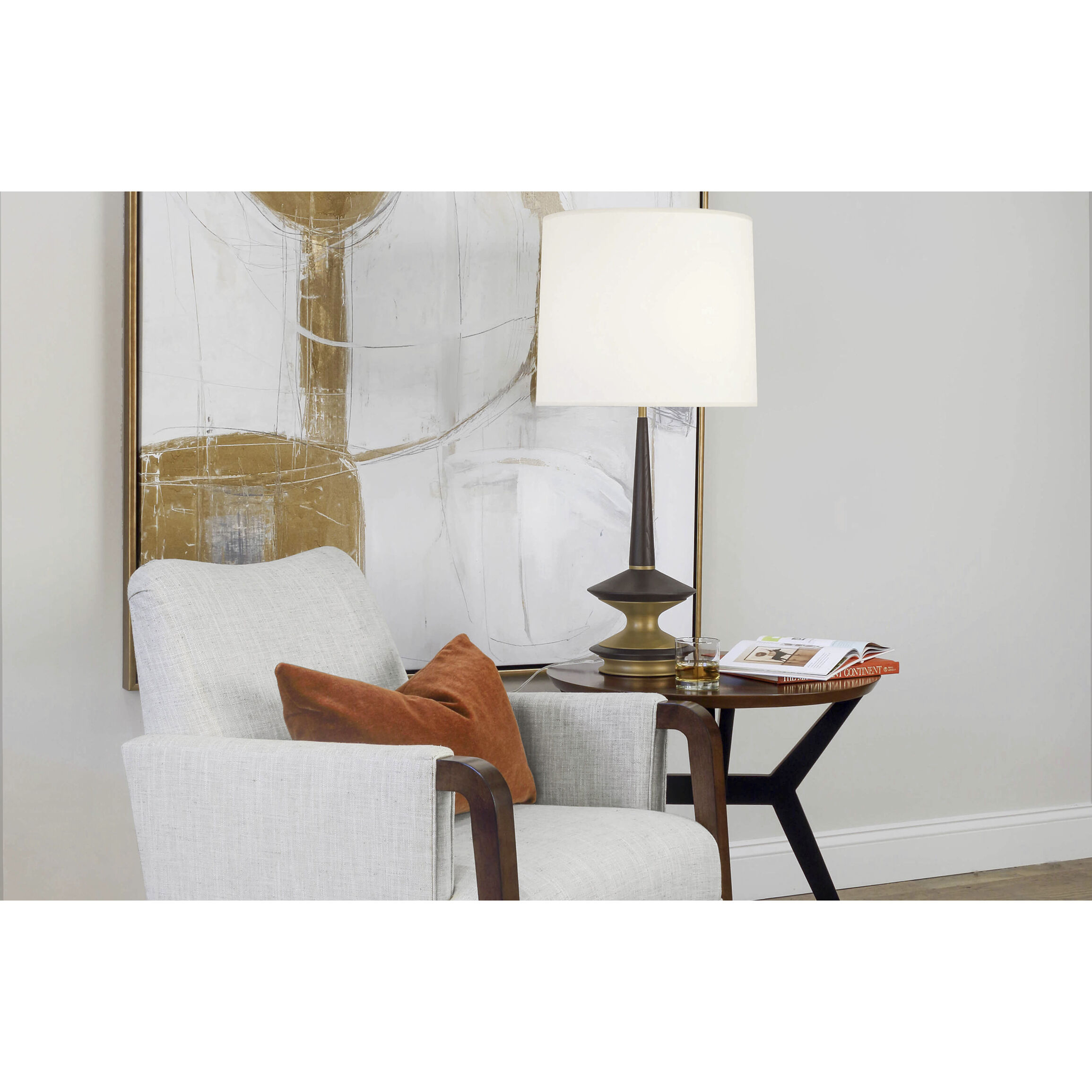 Fletcher 35 inch 150 watt Dark Walnut with Warm Brass Table Lamp Portable Light