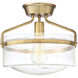 Modern 1 Light 13.25 inch Natural Brass Semi-Flush Ceiling Light