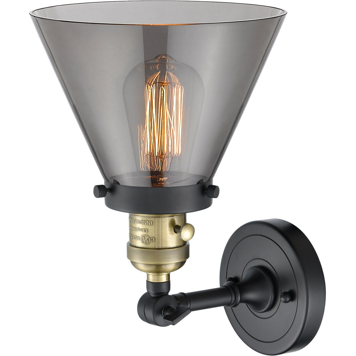 Franklin Restoration Large Cone LED 8 inch Black Antique Brass Sconce Wall Light, Franklin Restoration