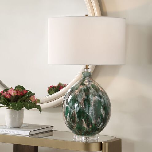Mihaela 27 inch 150.00 watt Ivory and Green with Crystal and Brass Table Lamp Portable Light