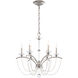 Priscilla 6 Light Antique Silver Chandelier Ceiling Light in White Pearl, Adjustable Height