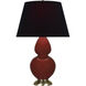 Double Gourd 31 inch 150 watt Oxblood with Antique Brass Table Lamp Portable Light in Ink Black with Rose Red
