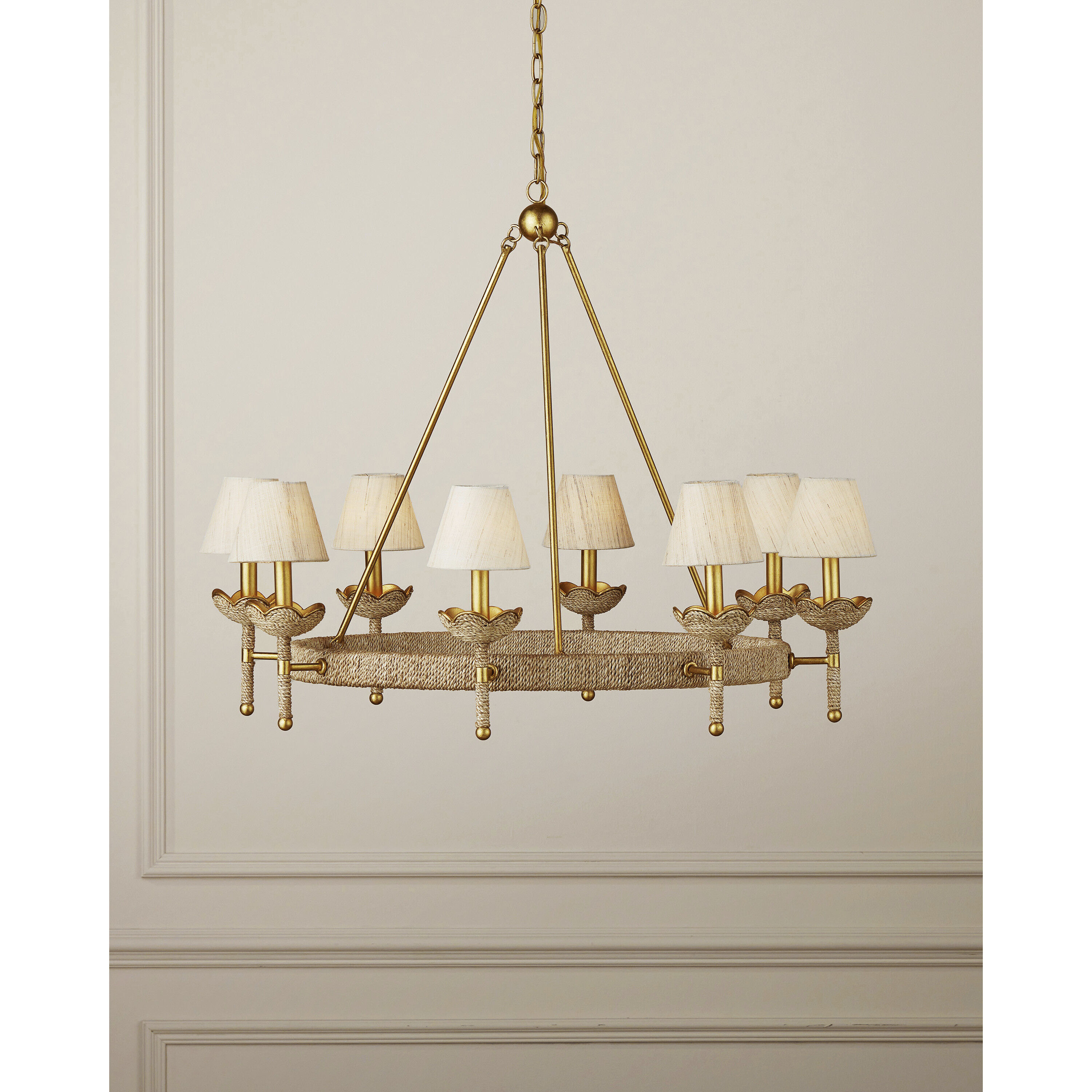 Vichy 8 Light 35.5 inch Natural/Contemporary Gold Leaf/Contemporary Gold Chandelier Ceiling Light, Suzanne Duin Collection