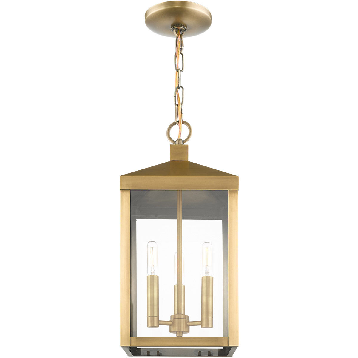 Nyack 3 Light 8.25 inch Antique Brass Outdoor Pendant Lantern