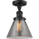 Franklin Restoration Large Cone 1 Light 8 inch Matte Black Semi-Flush Mount Ceiling Light in Plated Smoke Glass, Franklin Restoration
