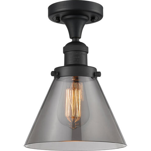 Franklin Restoration Large Cone 1 Light 8 inch Matte Black Semi-Flush Mount Ceiling Light in Plated Smoke Glass, Franklin Restoration