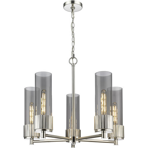 Bolivar 5 Light 25 inch Polished Nickel Chandelier Ceiling Light in Plated Smoke Glass