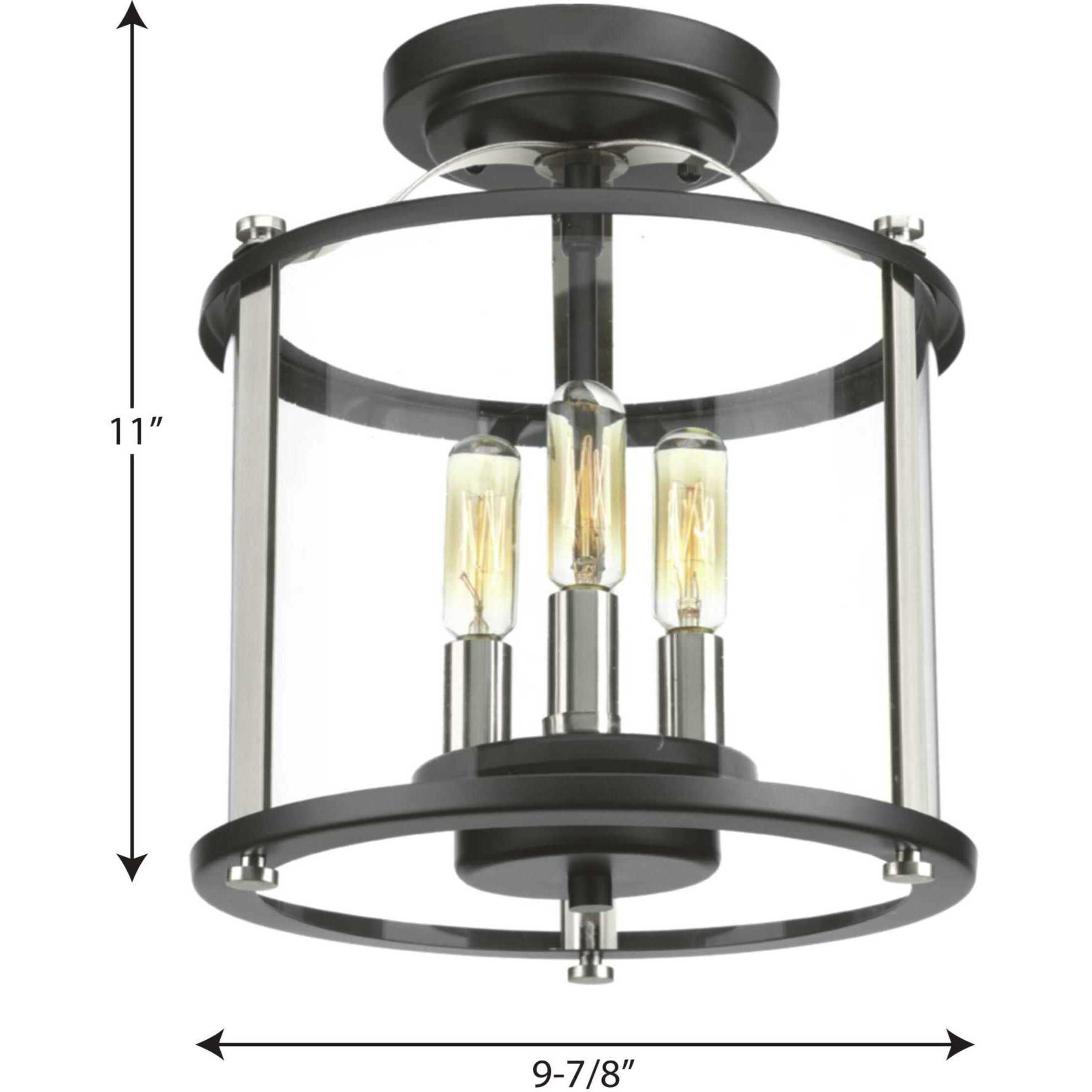 Squire 3 Light 10 inch Matte Black Outdoor Semi-Flush Convertible in Black and Stainless Steel