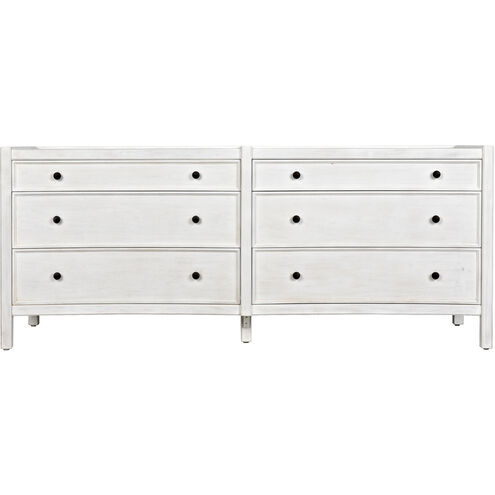 Hampton White Wash Dresser, 6 Drawer