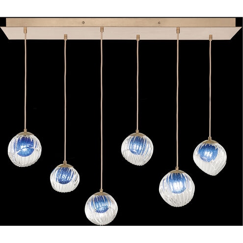 Nest 6 Light 14.5 inch Gold Pendant Ceiling Light in Cobalt Blue Studio Glass