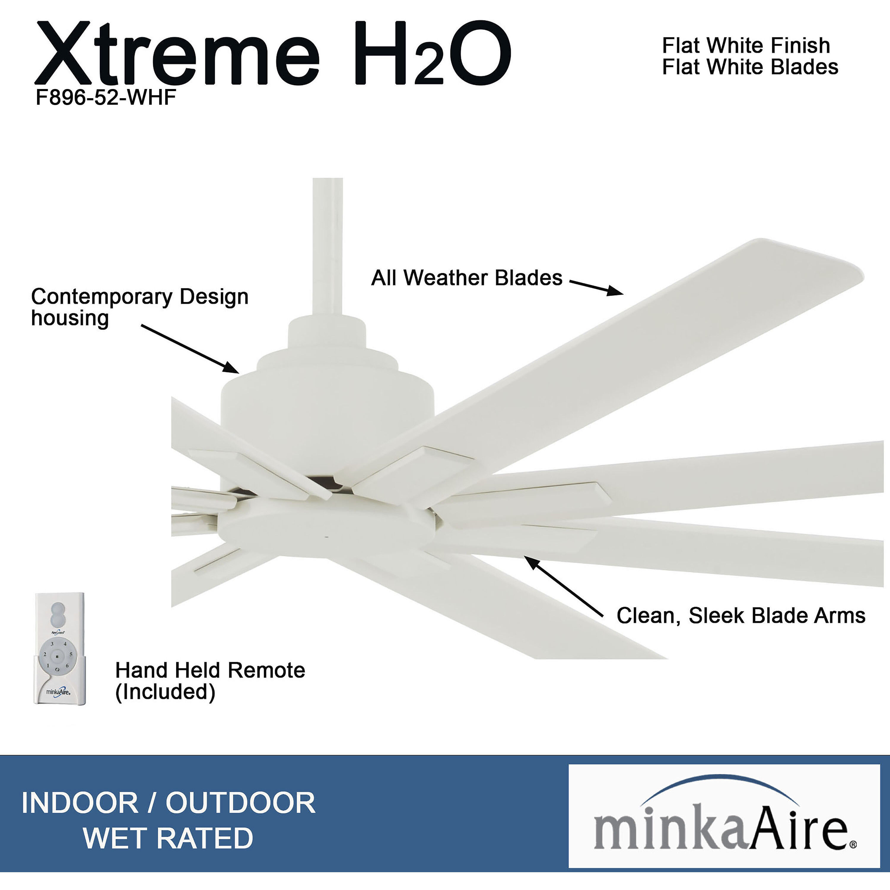 Xtreme H2O 52 52 inch Flat White Ceiling Fan, Outdoor