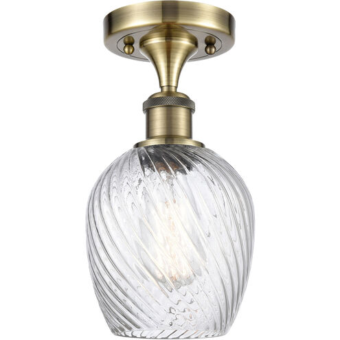 Ballston Salina 1 Light 5 inch Antique Brass Semi-Flush Mount Ceiling Light in Incandescent, Clear Spiral Fluted Glass, Ballston