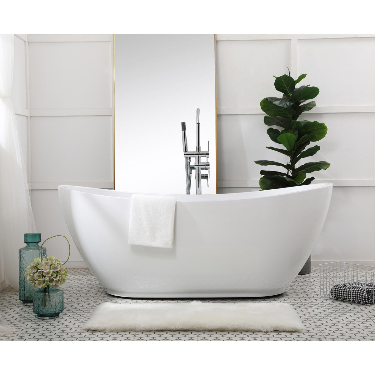 Ines Glossy White and Chrome Bathtub