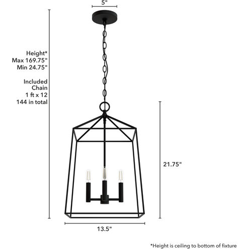 Fair Oaks 4 Light 13.5 inch Flat Matte Black Lantern Pendant Ceiling Light, Medium