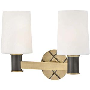 Declan 2 Light 15 inch Heritage Brass with Black Oxide Bath Light Wall Light