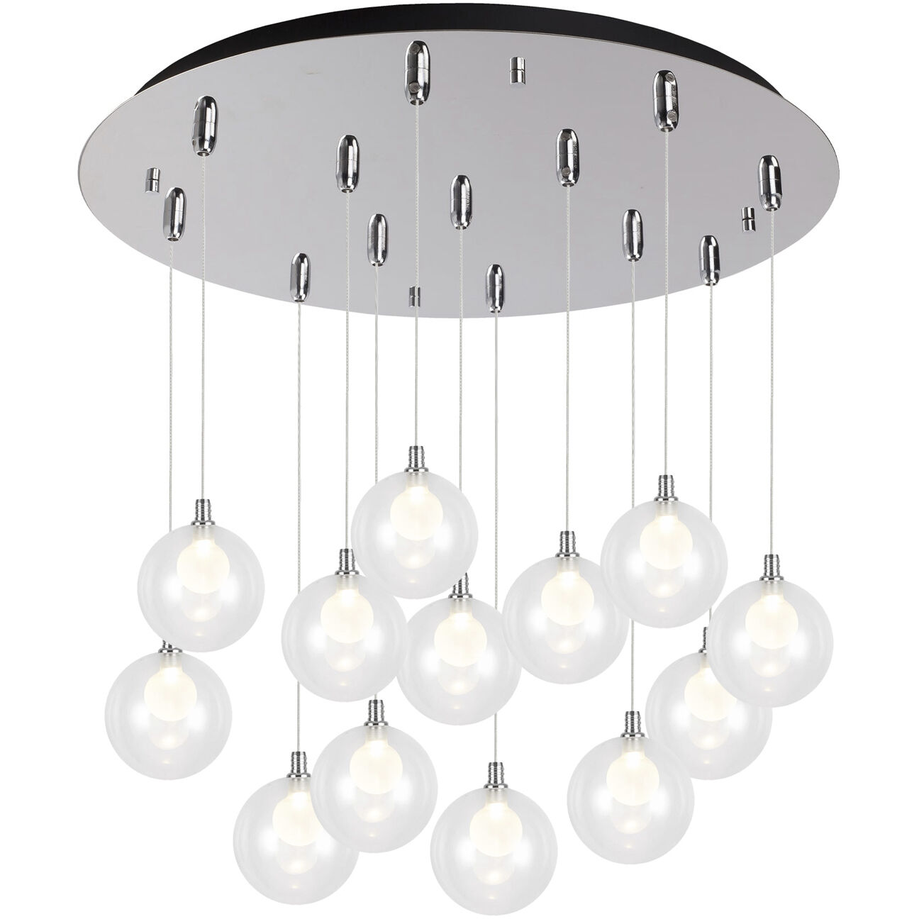 Bolla LED 25.25 inch Chrome Multi Pendant Ceiling Light in Clear Glass + Interior Opal Glass