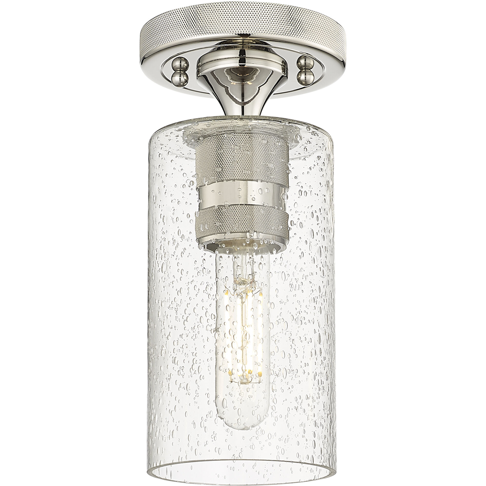 Downtown Urban Crown Point 1 Light 3.88 inch Polished Nickel Flush Mount Ceiling Light in Seedy