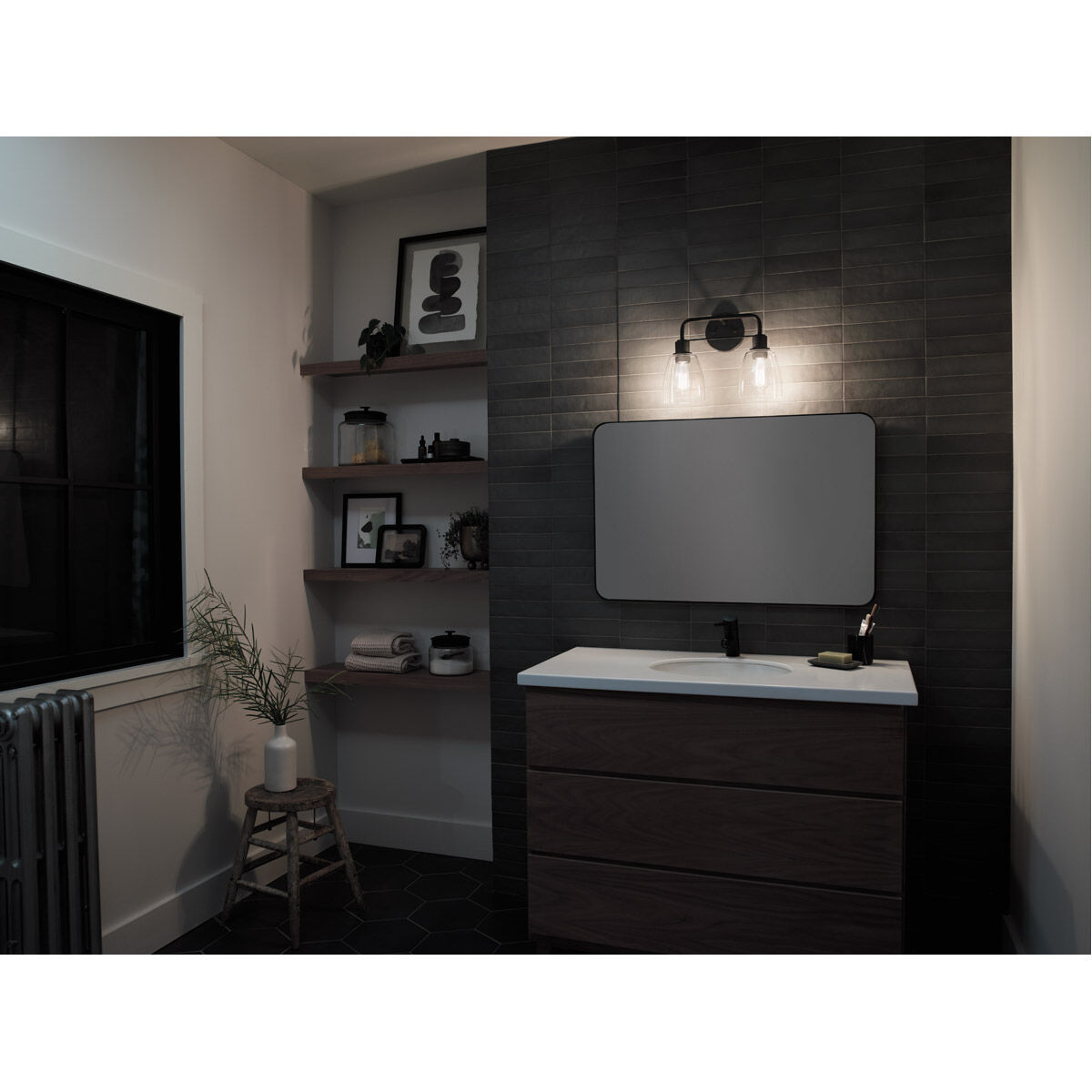 Meller 2 Light 15 inch Black Wall Mount Bath Light Wall Light, 2 Arm