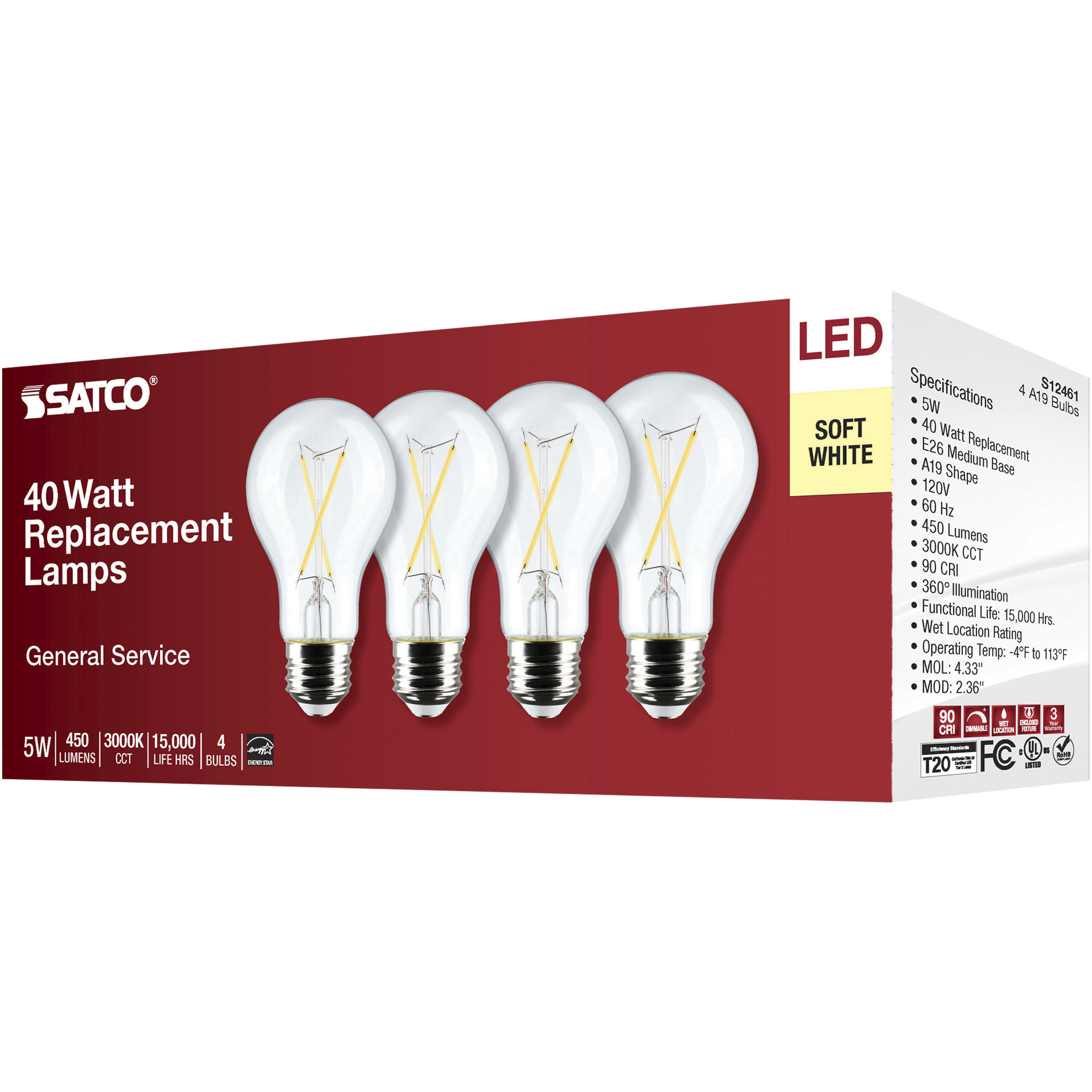 Lumos LED Medium 5 watt 120 3000K LED Filament, LED Filament