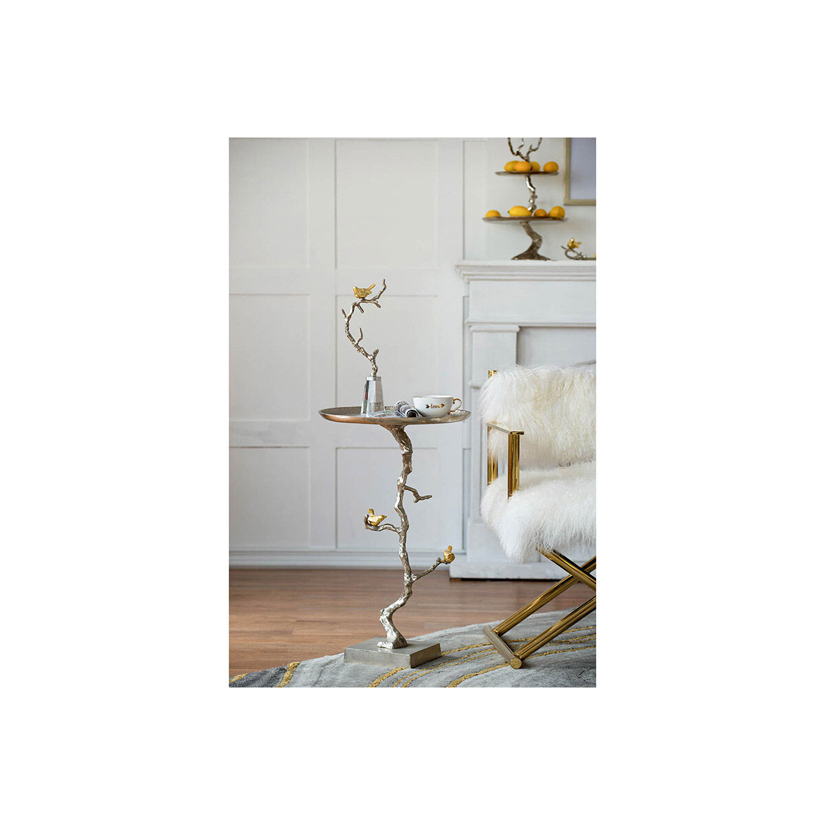 Welling Demilune Table in White/Gold