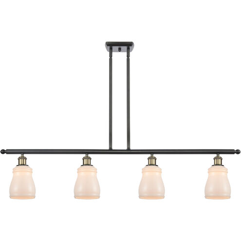 Ballston Ellery 4 Light 48 inch Black Antique Brass Island Light Ceiling Light in White Glass, Ballston