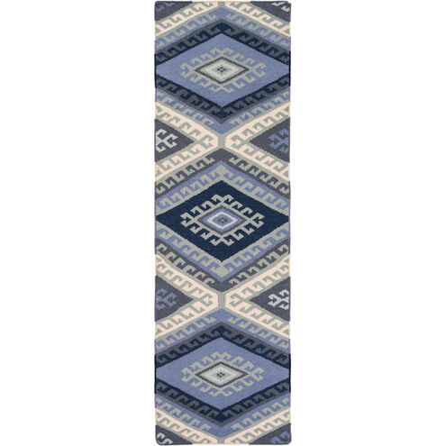 Wanderer 96 X 30 inch Blue and Blue Runner, Wool