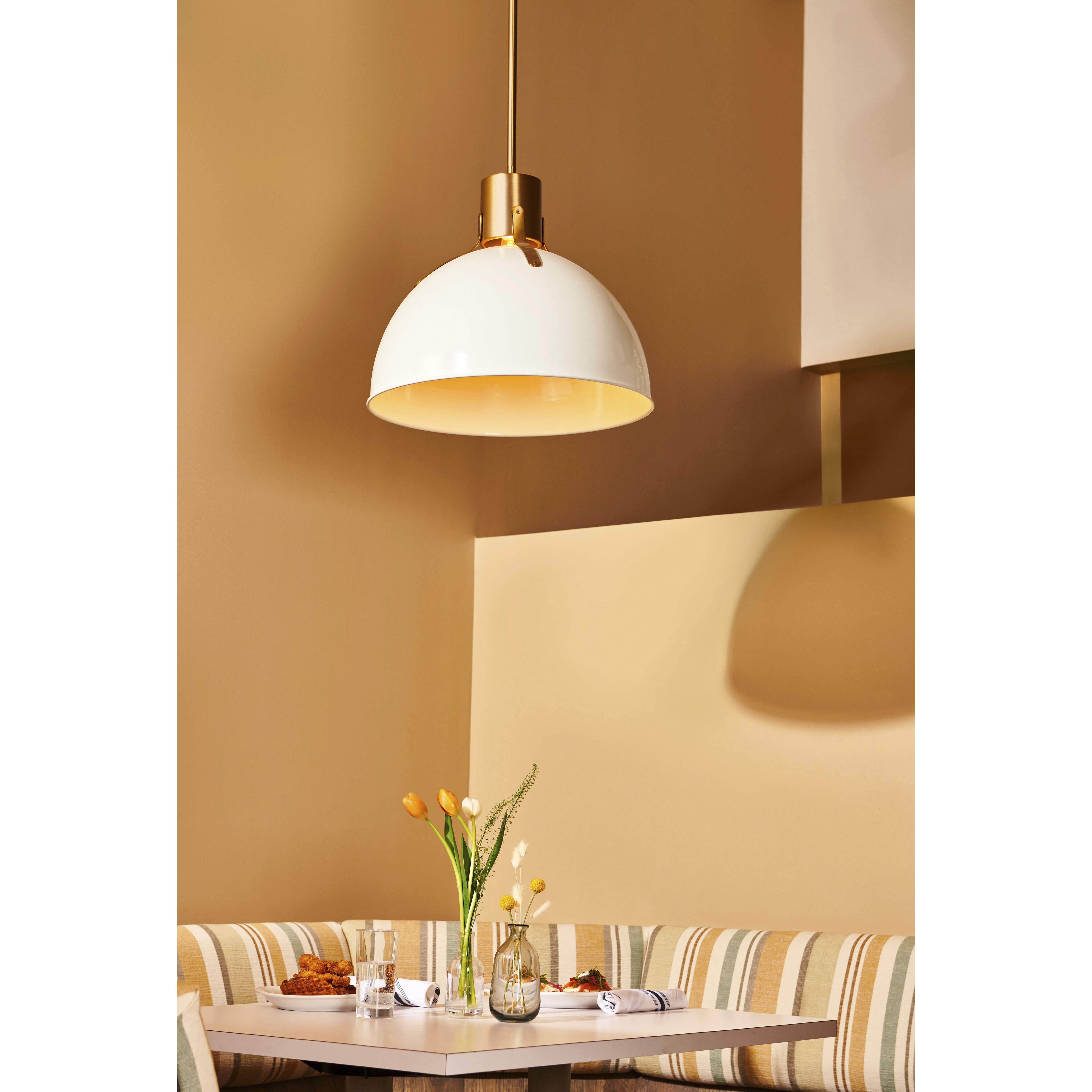 Argo LED 14 inch Polished White with Lacquered Brass Indoor Pendant Ceiling Light