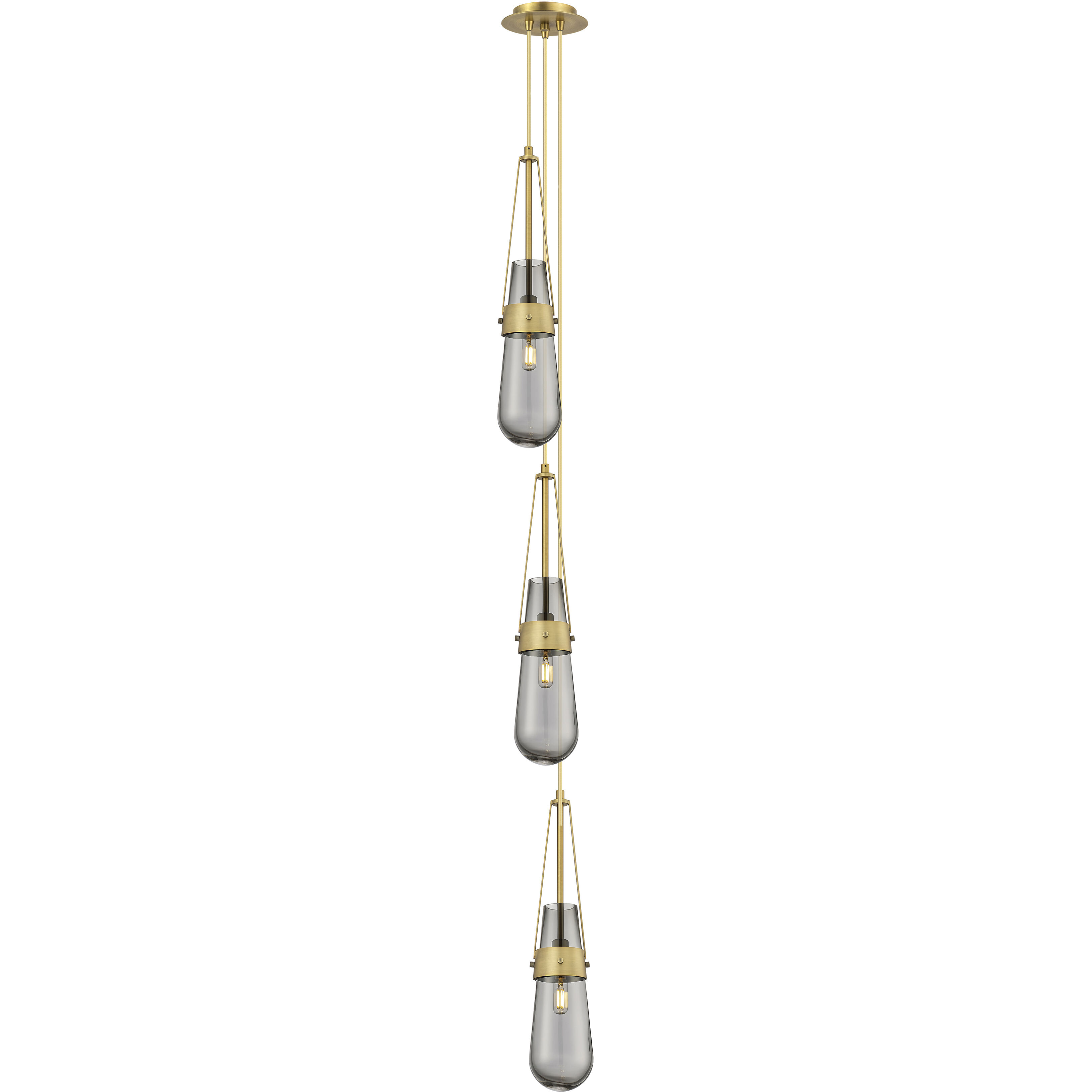 Milan 3 Light 6.38 inch Brushed Brass Multi Pendant Ceiling Light in Light Smoke Glass