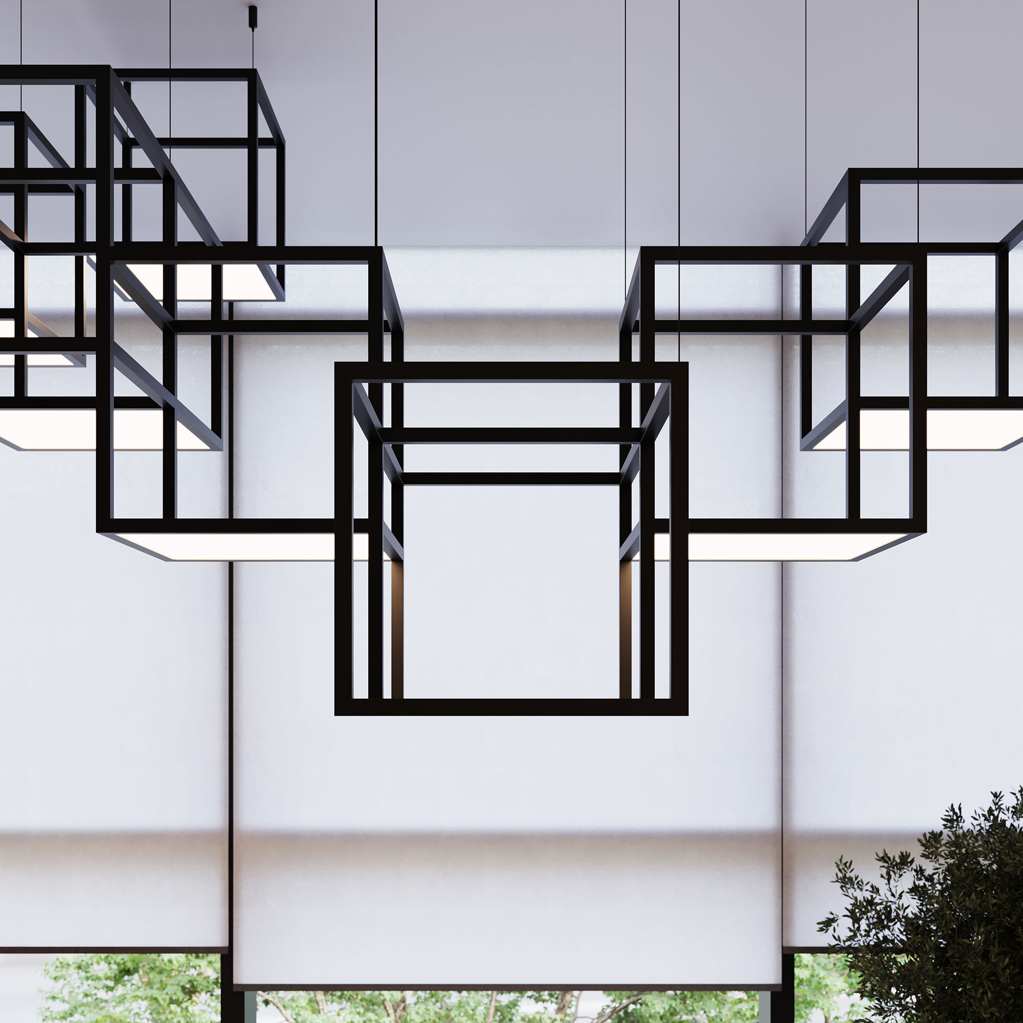 Cubix LED 121 inch Satin Black Pendant Ceiling Light