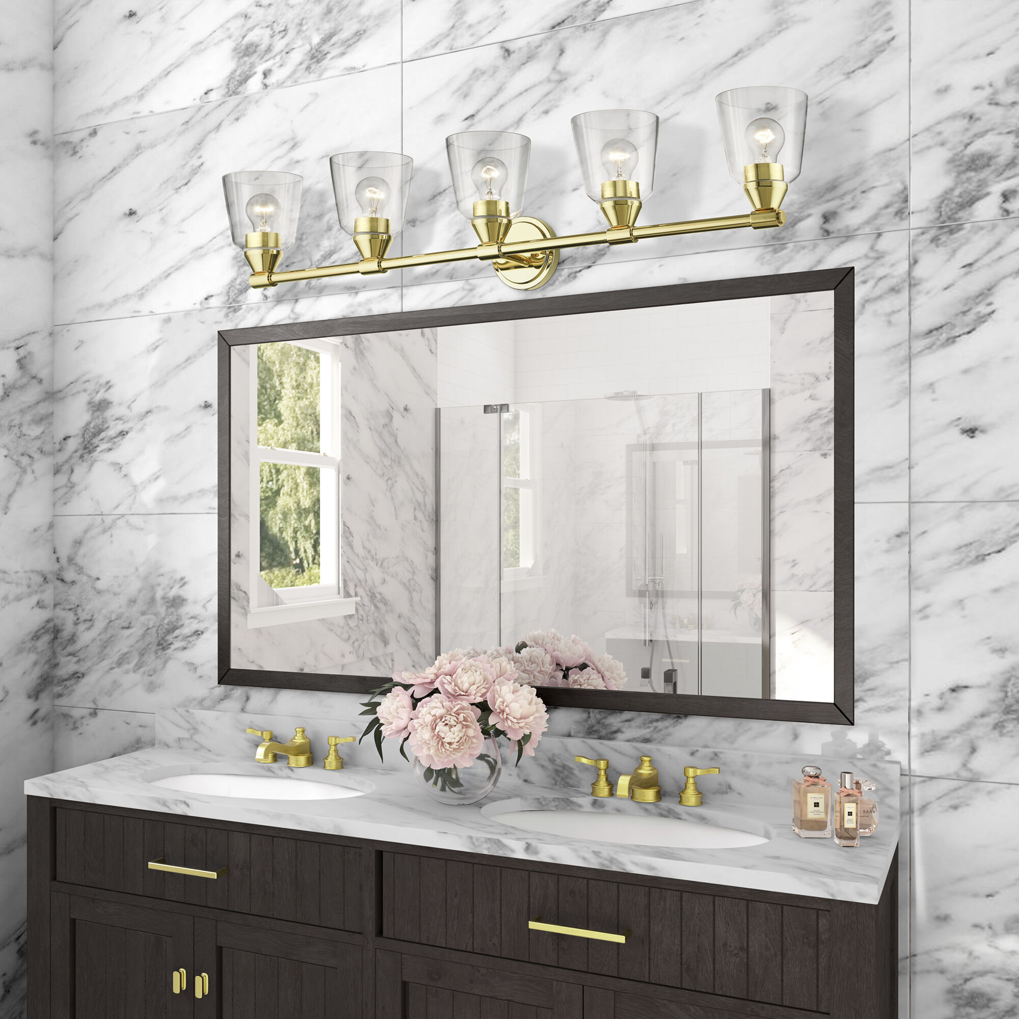 Catania 5 Light 42 inch Polished Brass Vanity Wall Sconce Wall Light, Large