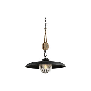 Olive 1 Light 24 inch Vintage Iron With Rustic Wood Pendant Ceiling Light