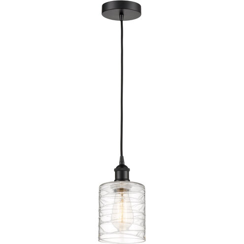 Ballston Cobbleskill 1 Light 5 inch Matte Black Mini Pendant Ceiling Light in Deco Swirl Glass