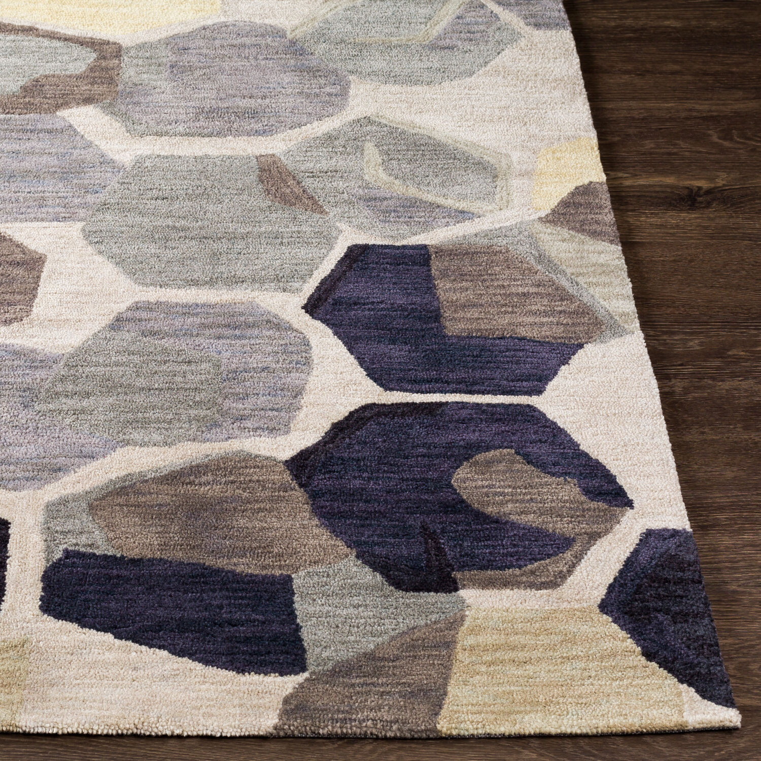 Rivera 108 X 72 inch Light Beige/Wheat/Olive/Brown/Yellow/Mustard Handmade Rug in 6 x 9, Rectangle
