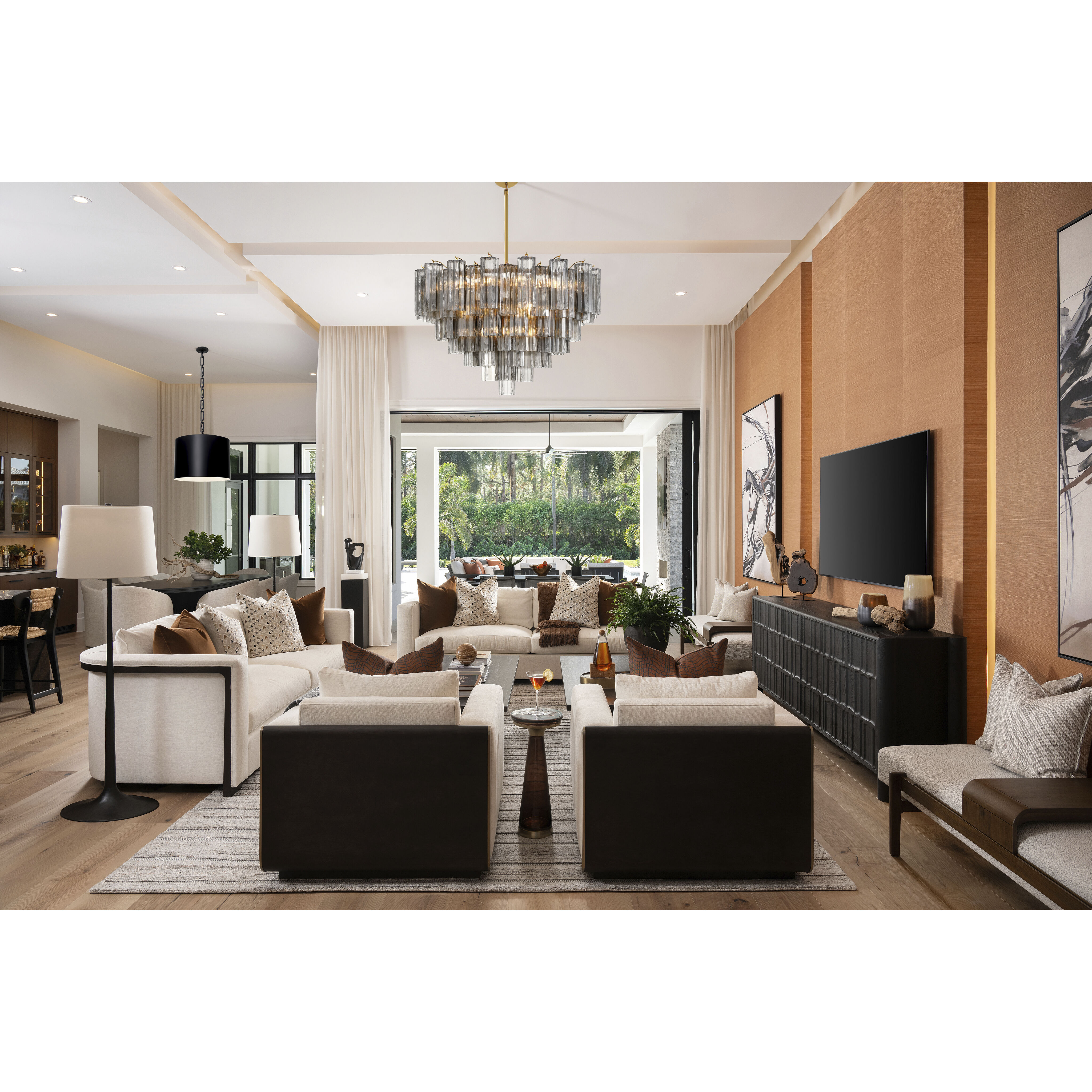 Addis 16 Light 32 inch Aged Brass Chandelier Ceiling Light in Tronchi Glass Smoke