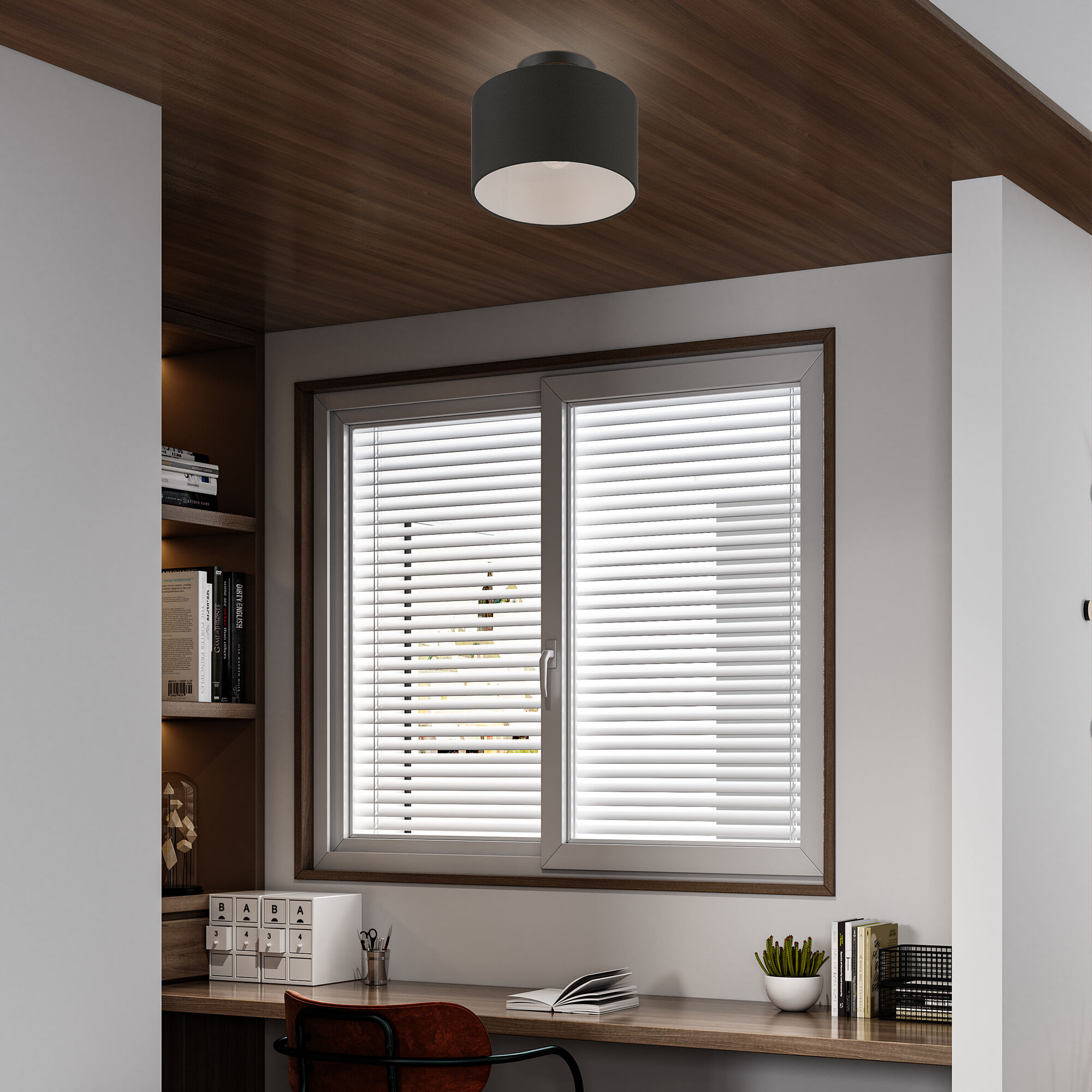 Bainbridge 1 Light 10 inch Black Small Semi-Flush Ceiling Light, Small