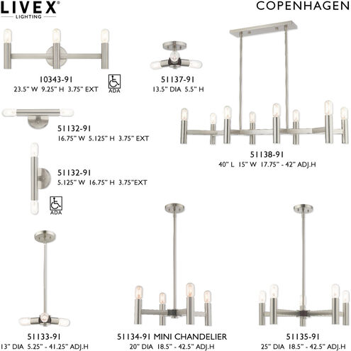 Copenhagen 8 Light 40 inch Brushed Nickel Linear Chandelier Ceiling Light