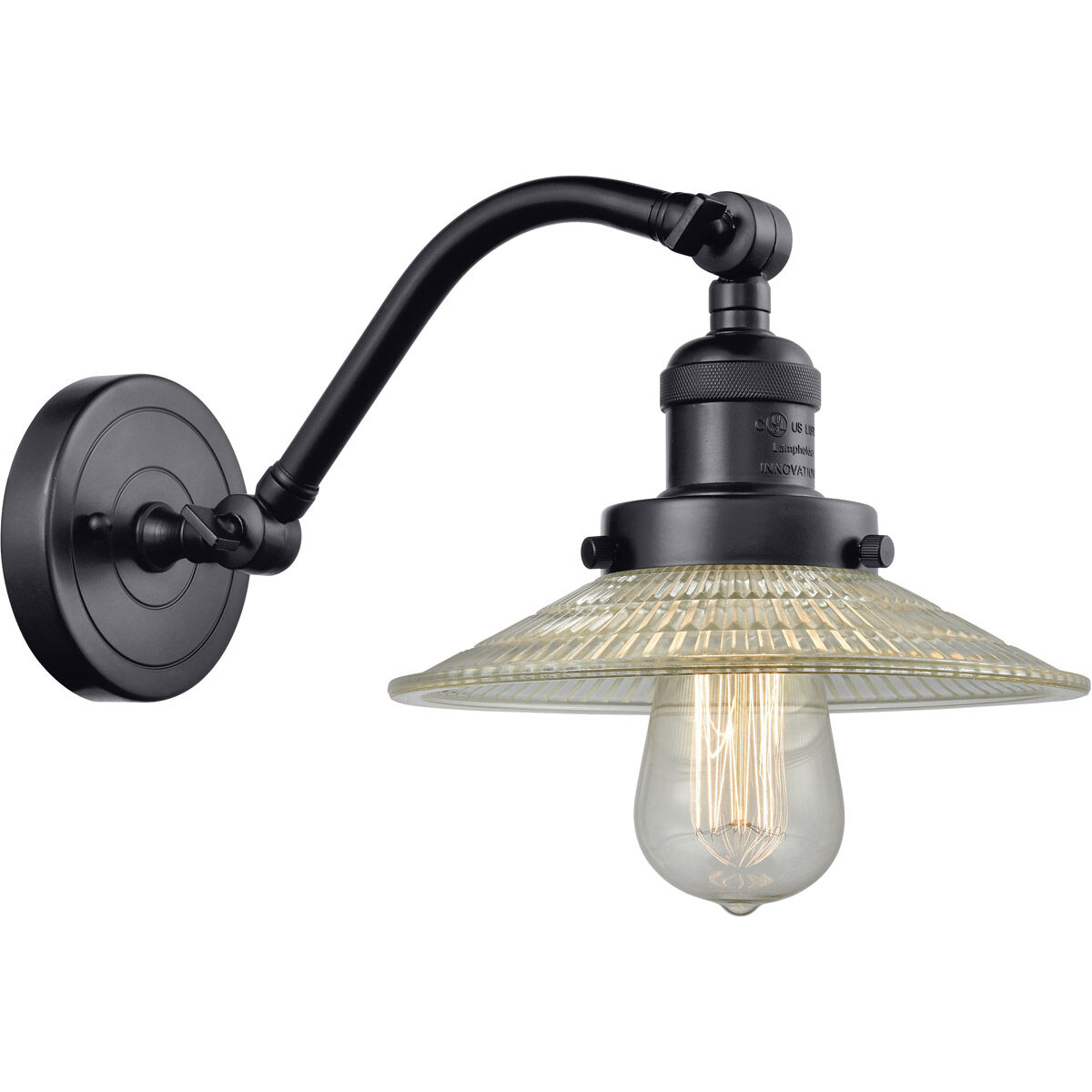 Franklin Restoration Halophane LED 9 inch Matte Black Sconce Wall Light in Clear Halophane Glass, Franklin Restoration