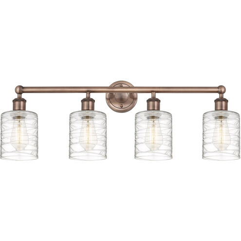 Cobbleskill 4 Light 32 inch Antique Copper Bath Vanity Light Wall Light in Deco Swirl