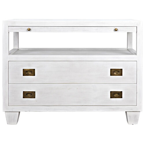 Noir 40 X 30 inch White Wash Side Table, 2 Drawer