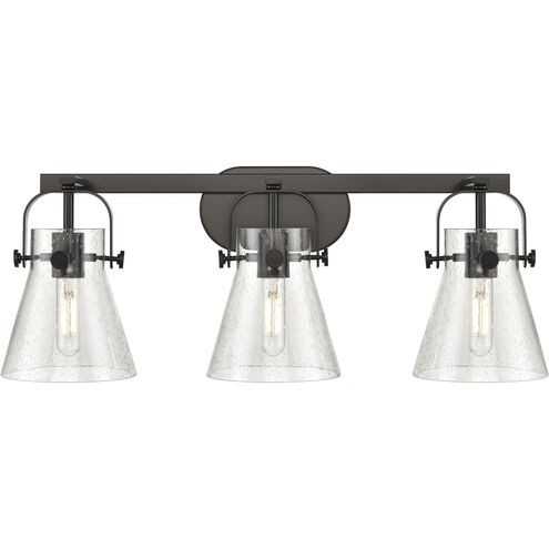 Pilaster II Cone 3 Light 26.5 inch Matte Black Bath Vanity Light Wall Light in Seedy Glass
