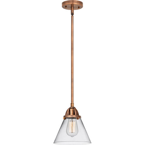 Nouveau 2 Large Cone LED 7.75 inch Antique Copper Mini Pendant Ceiling Light in Clear Glass
